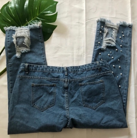 Yjnewprice blue distressed raw hem jeans size 3XL - Picture 4 of 8